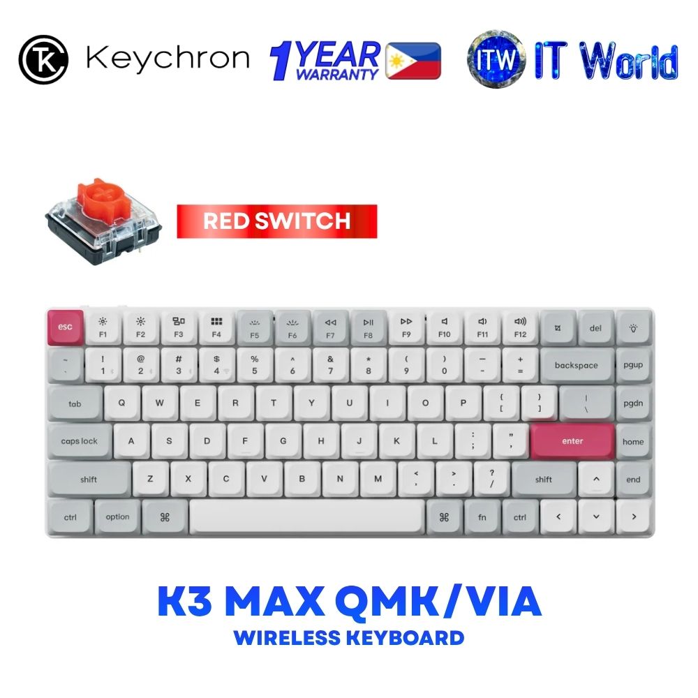 Keychron K3 Max QMK/VIA White Backlight White Wireless Keyboard White Gray - Red Switch K3M-R1
