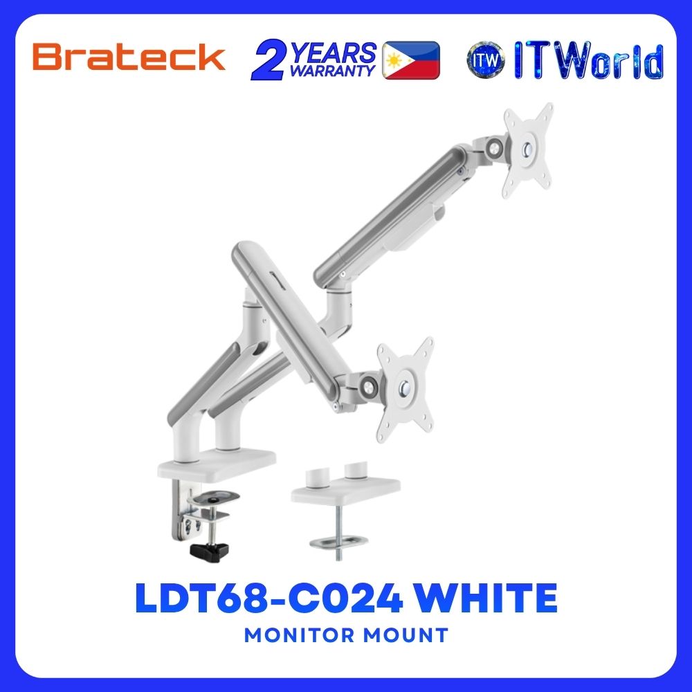 Brateck LDT68-C024 Dual Monitor Neo Slim Mechanical Spring Monitor Arm - White