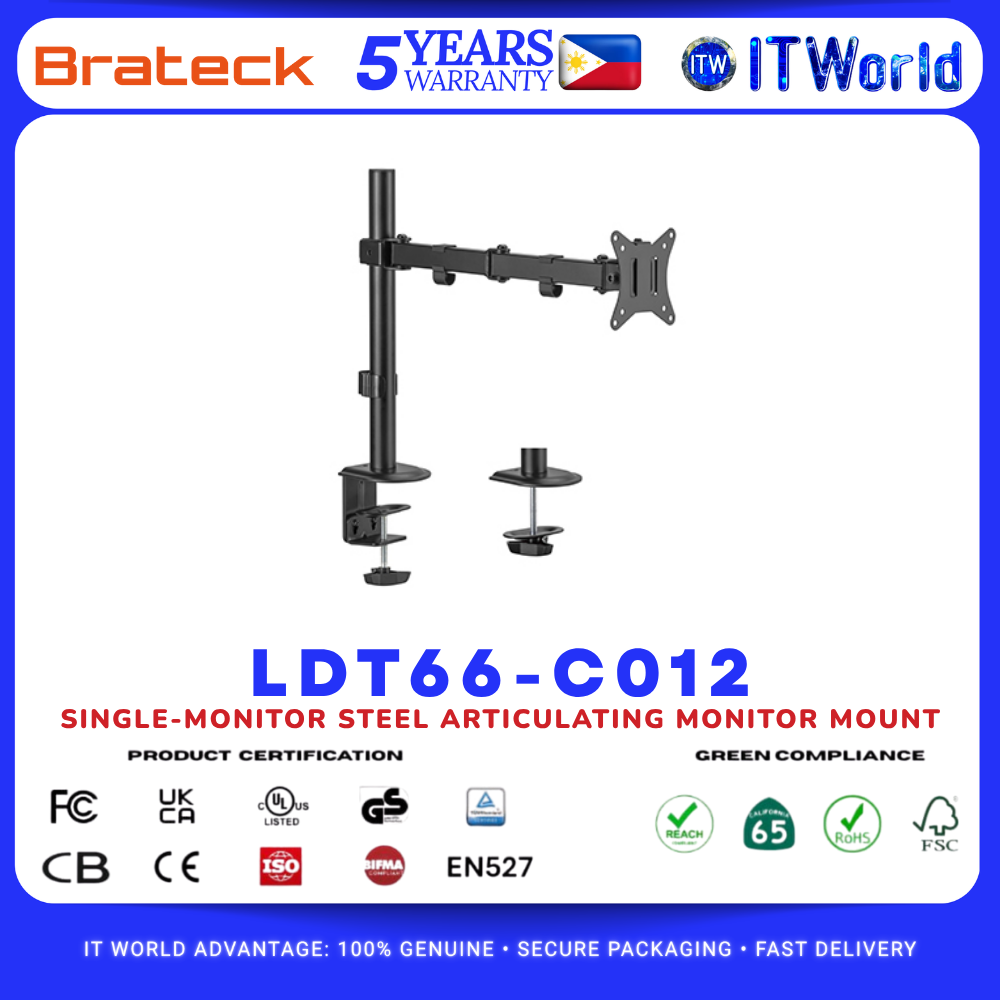 Brateck LDT66-C012 17”-32” Single Monitor Steel Articulating Mount itw