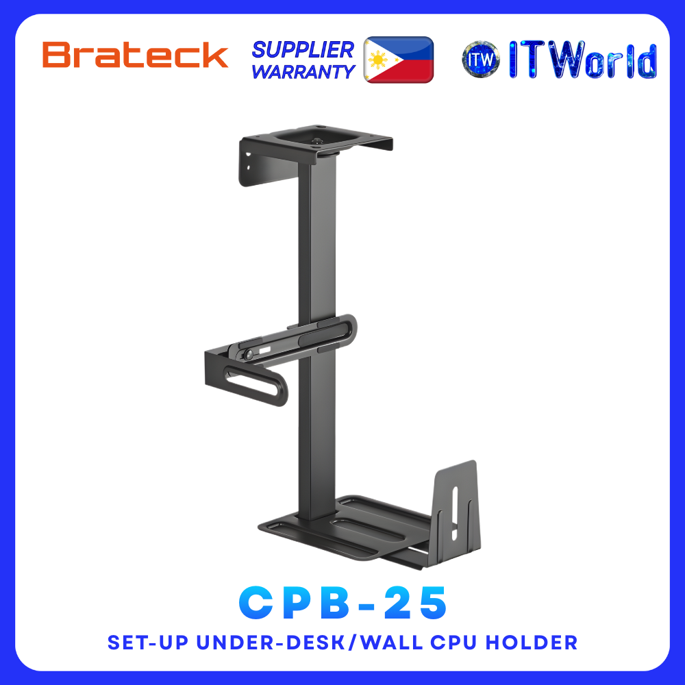 Brateck CPB-25 - Adjustable Under-Desk/Wall CPU Holder for 30kg PCs itw