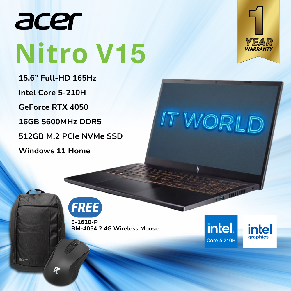 Acer Nitro V 15 - 15.6" RTX 4050 / Core 5 210H / 16GB/512GB Gaming Laptop ANV15-52-57NS