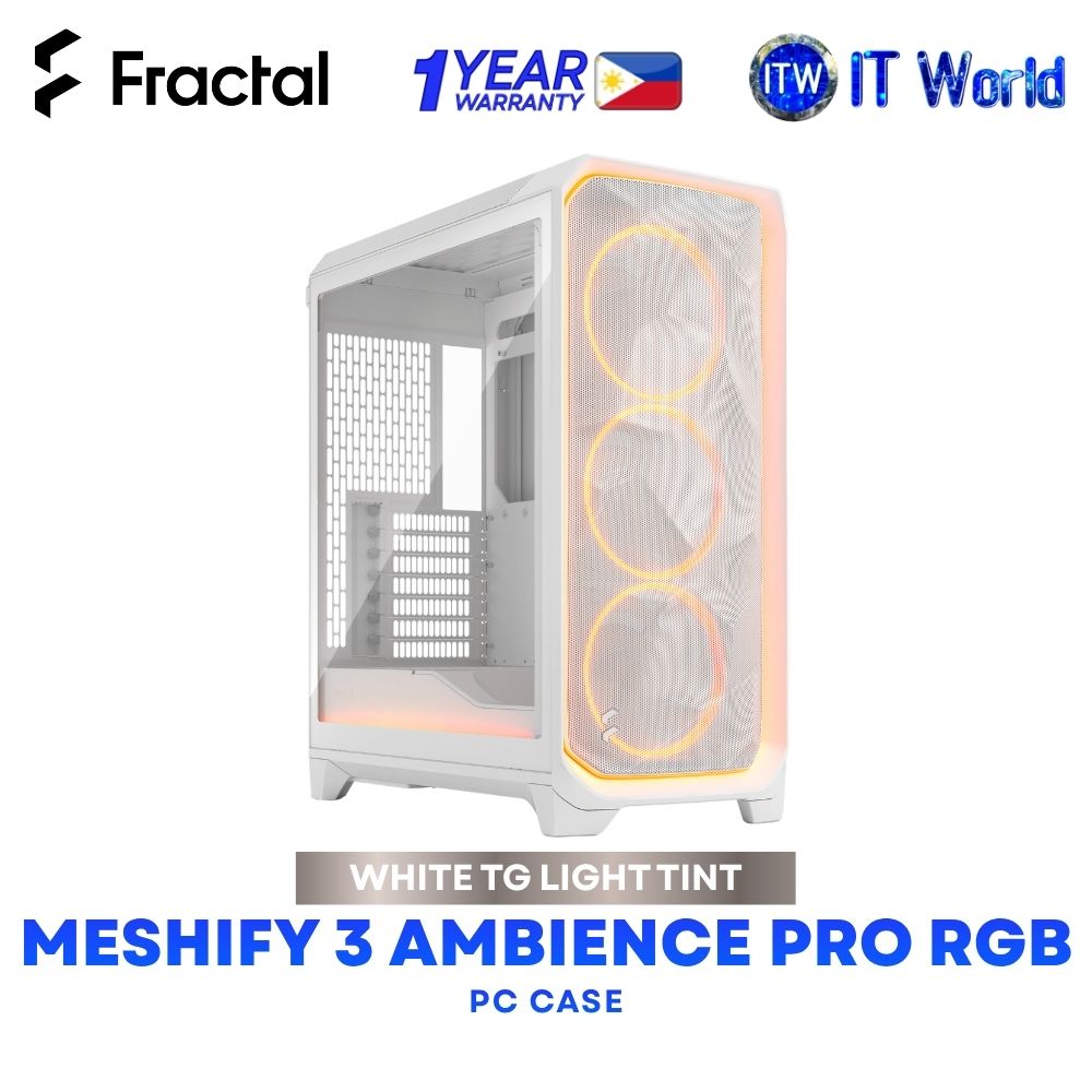 Fractal Design Meshify 3 Ambience Pro RGB PC Case -White TG Clear Tint FD-C-MES3A-05
