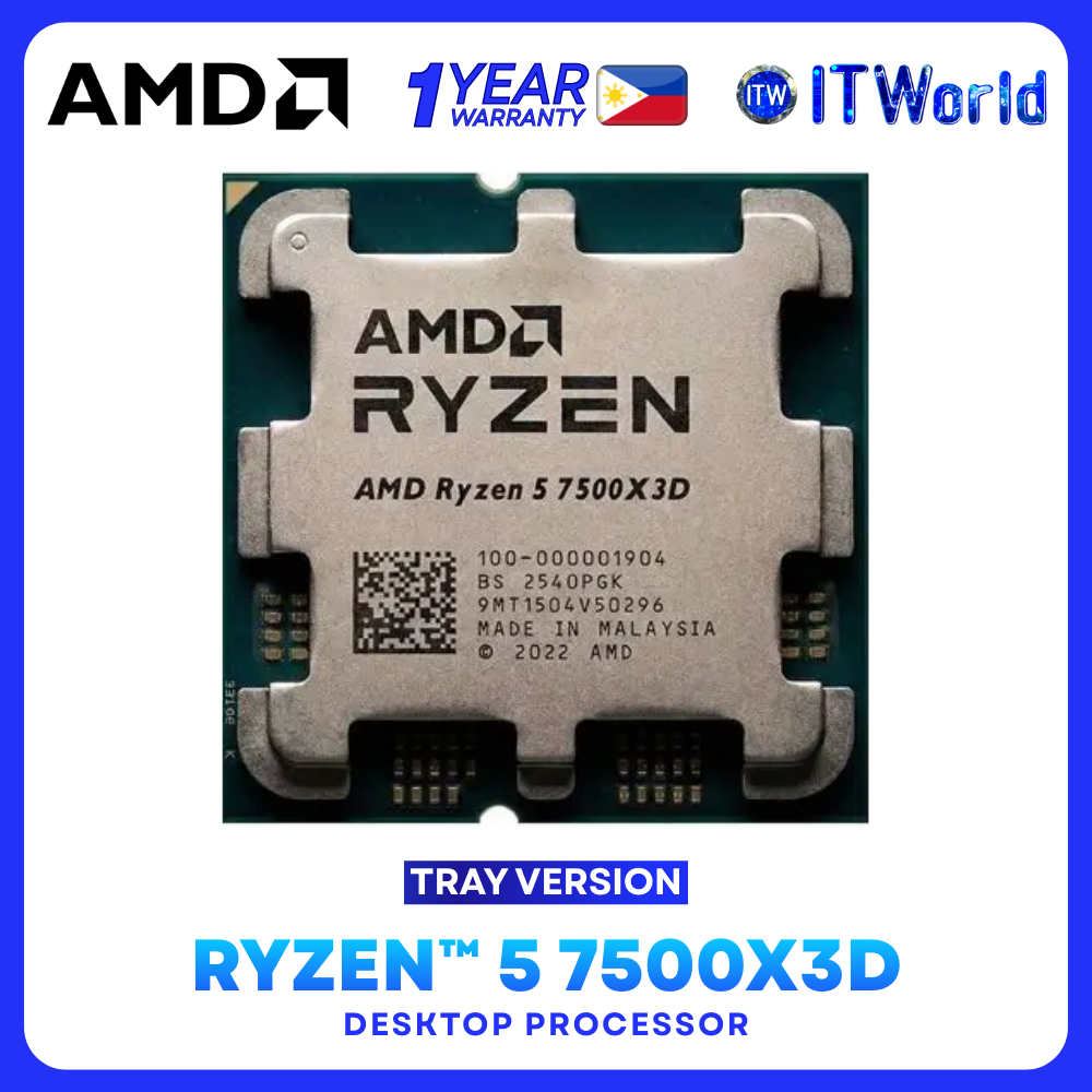 AMD Ryzen 5 7500X3D Desktop CPU 6-Core 12-Thread AM5 96MB Cache (Tray, No Cooler)