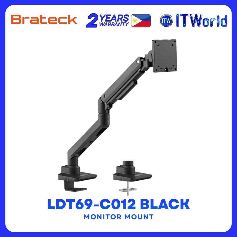 Brateck LDT69-C012 Fabulous Desk-Mounted Heavy-Duty Gas Spring Monitor Arm - Black 