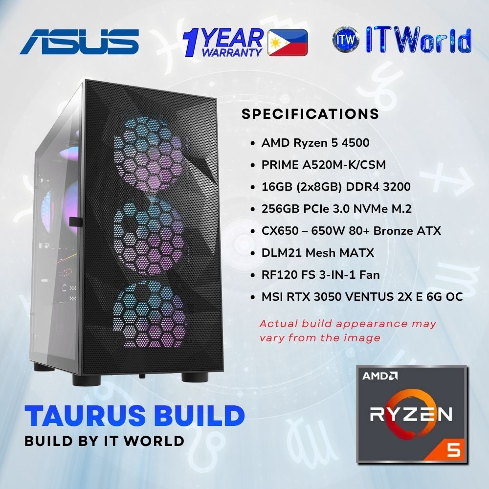 Zodiac Taurus Build Powered by ASUS - R5 4500 / 16GB DDR4 3600 / 256GB NVMe / RTX 3050 PC Build itw