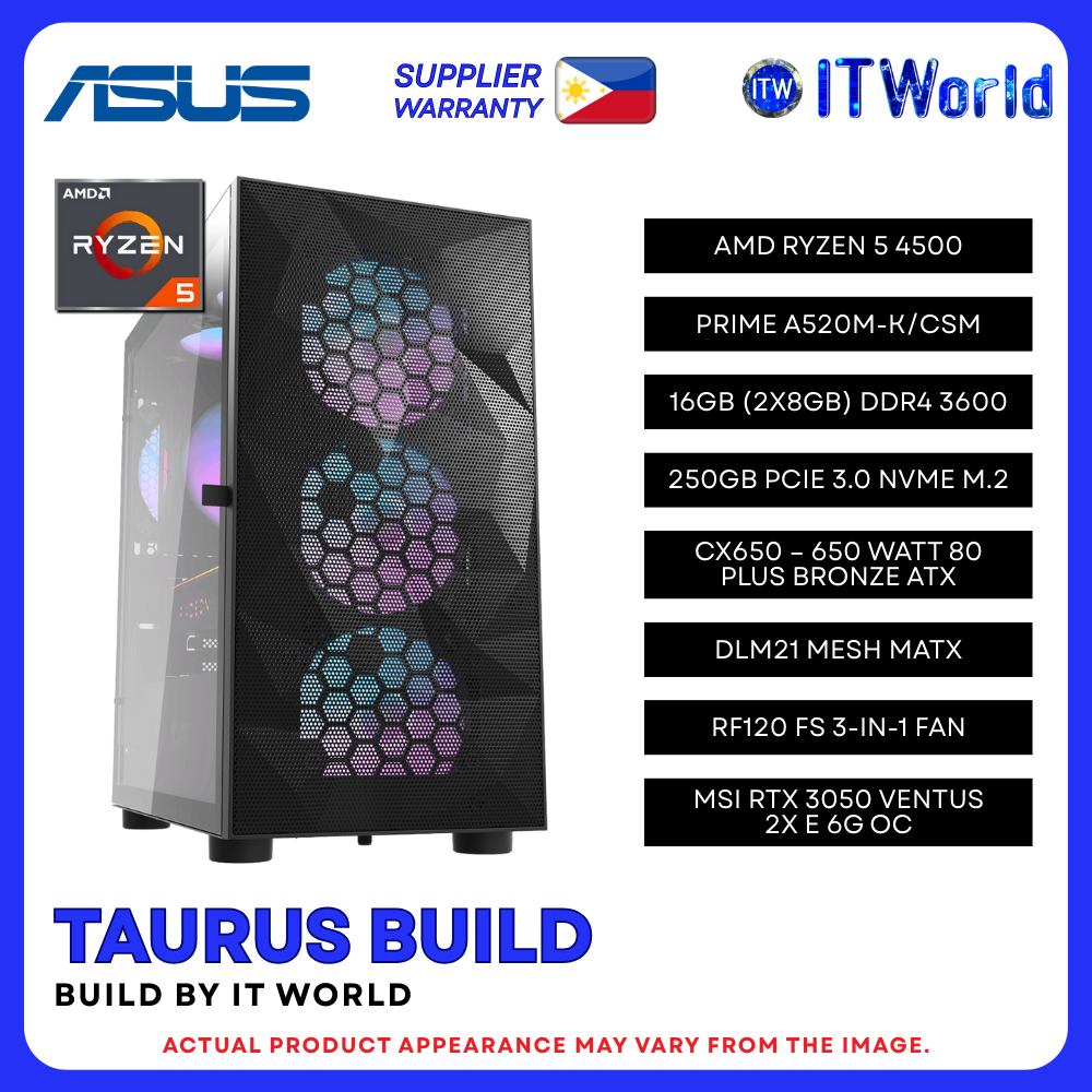 Zodiac Taurus Build Powered by ASUS - A520M-K/CSM / R54500 / 16GB DDR4 / 250GB / RTX 3050 PC Build