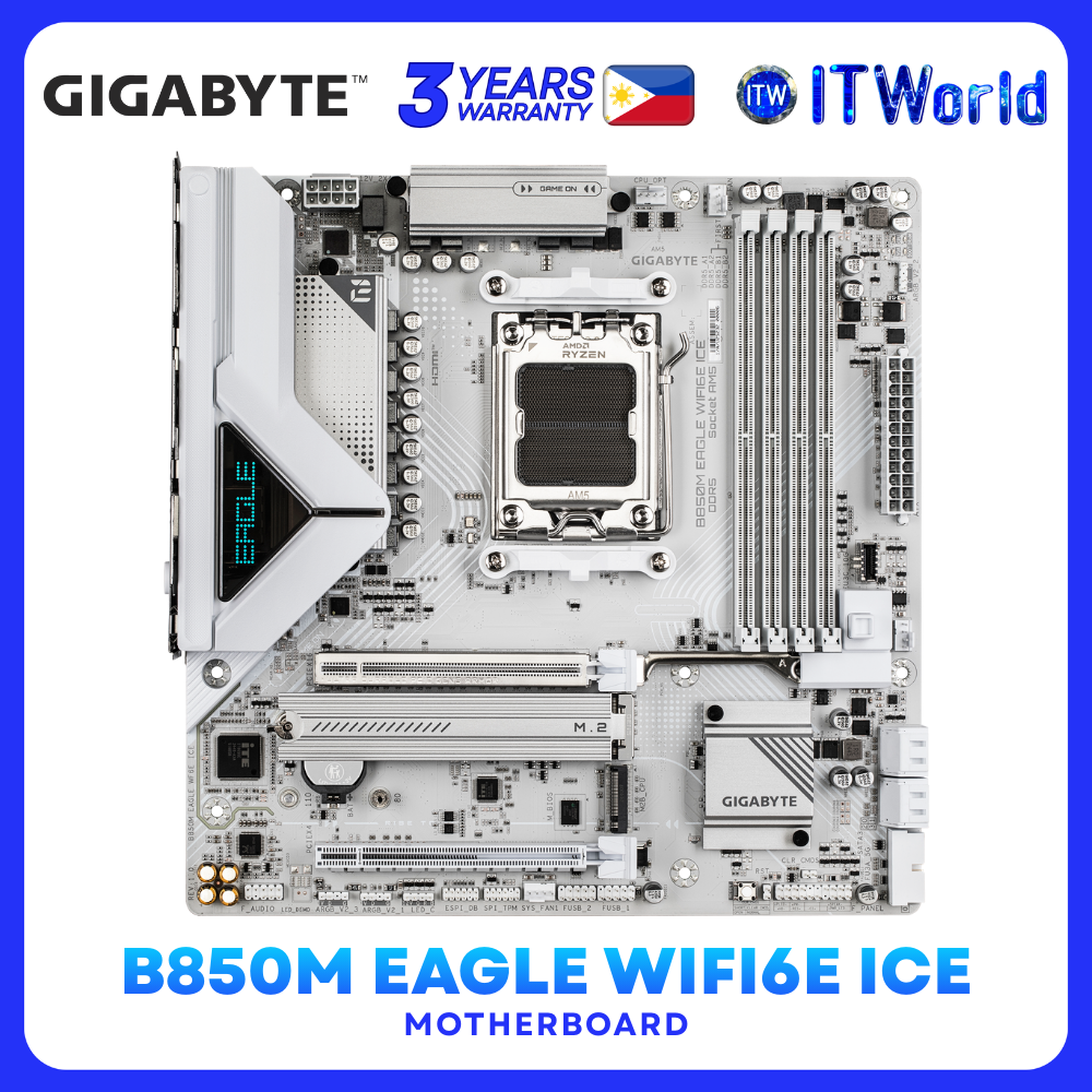 GIGABYTE B850M EAGLE WIFI6E ICE AM5 DDR5 WiFi 6E Micro-ATX Motherboard GA-B850M-EAGLE-WF6E-ICE itw