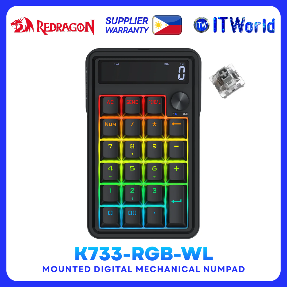 Redragon Cove K733 Wireless RGB Hot-Swappable Gasket Mount Mechanical Numpad Linear Switch - K733-RGB-WL itw