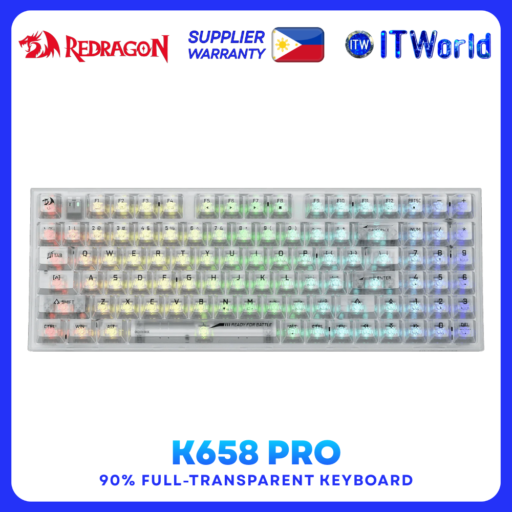 Redragon Irelia Pro K658CT RGB Tri-Mode Wireless Mechanical Keyboard 94-Key Transparent itw