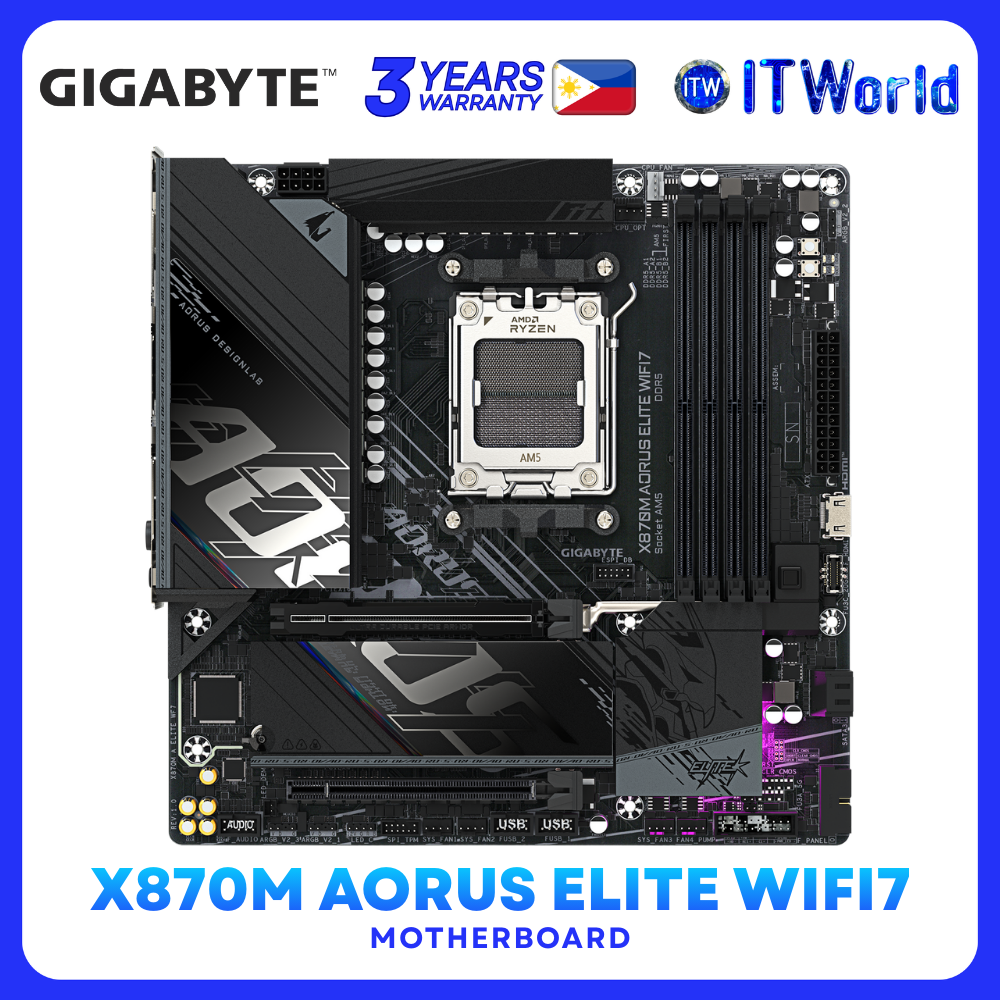 GIGABYTE X870M AORUS ELITE WIFI7 AM5 DDR5 PCIe 5.0 Wi-Fi 7 Micro-ATX Motherboard