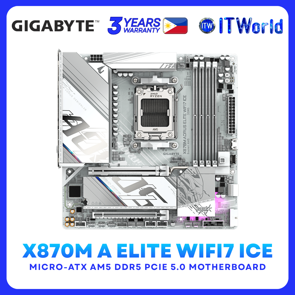 GIGABYTE X870M A ELITE WIFI7 ICE Micro-ATX AMD X870 AM5 DDR5 Motherboard GA-X870M-A-ELITE-WF7-ICE