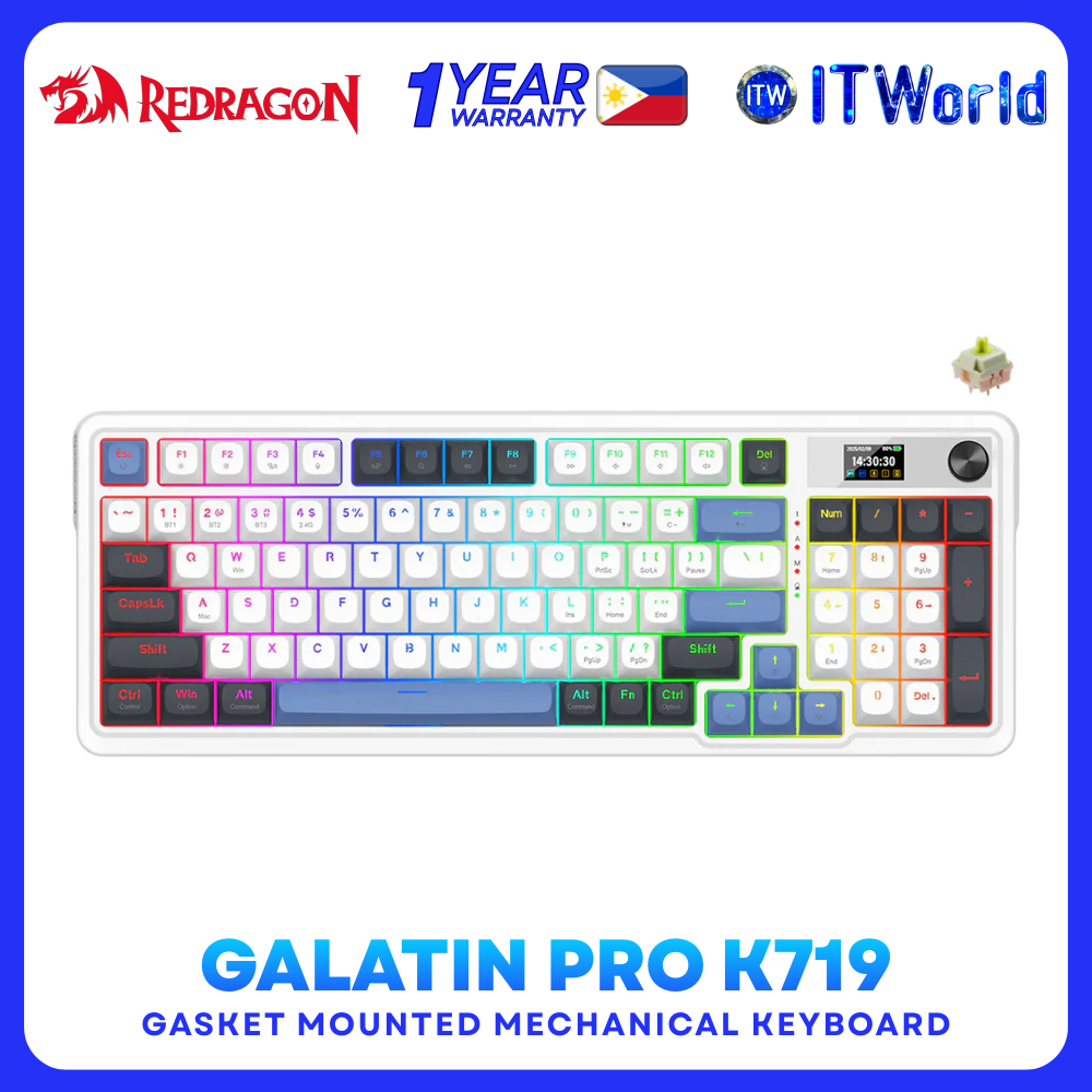 Redragon Galatin Pro K719 RGB Tri-Mode LCD Gasket Mounted Mechanical Keyboard 95 Keys itw