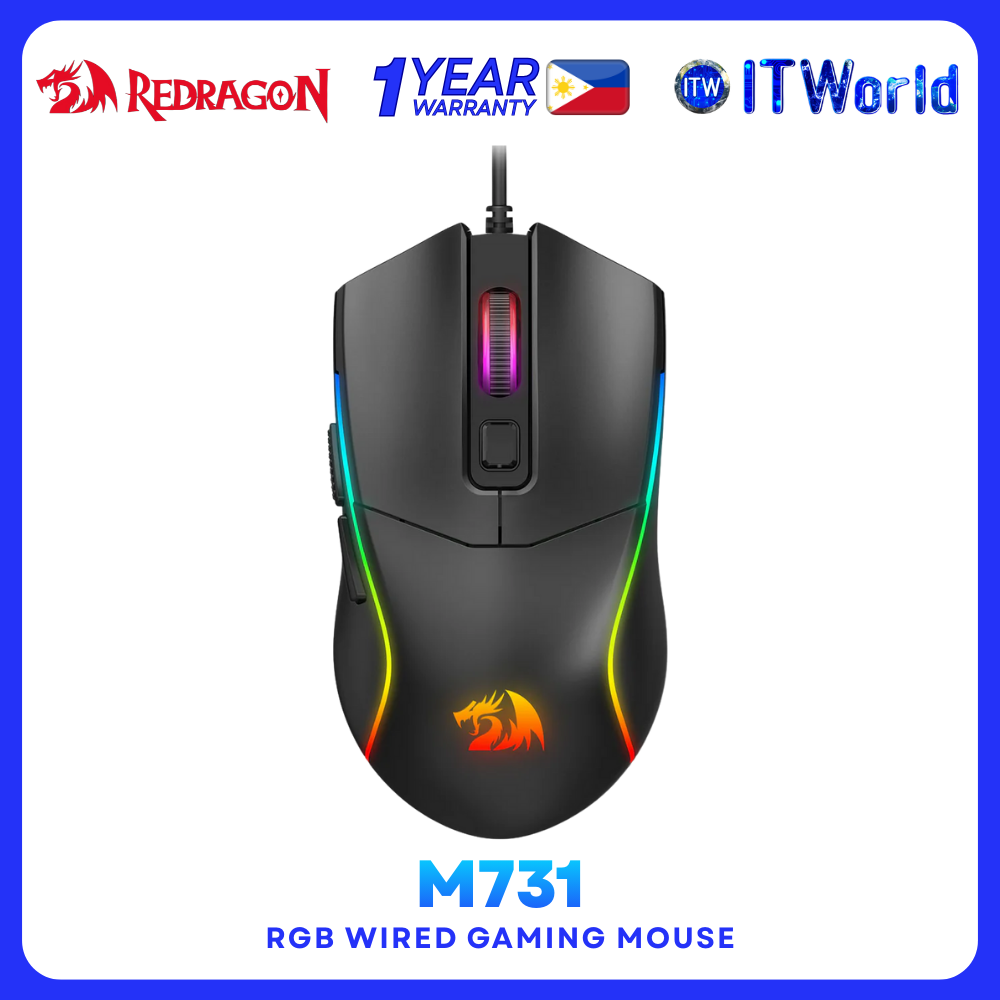 Redragon Bat M731 RGB 10000DPI Wired Gaming Mouse Ergonomic Design itw