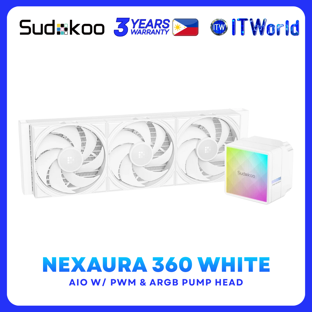 SUDOKOO NEXAURA 360mm AIO Liquid Cooler w/ PWM & ARGB R-NXA360-WHAMMN-GAS-1