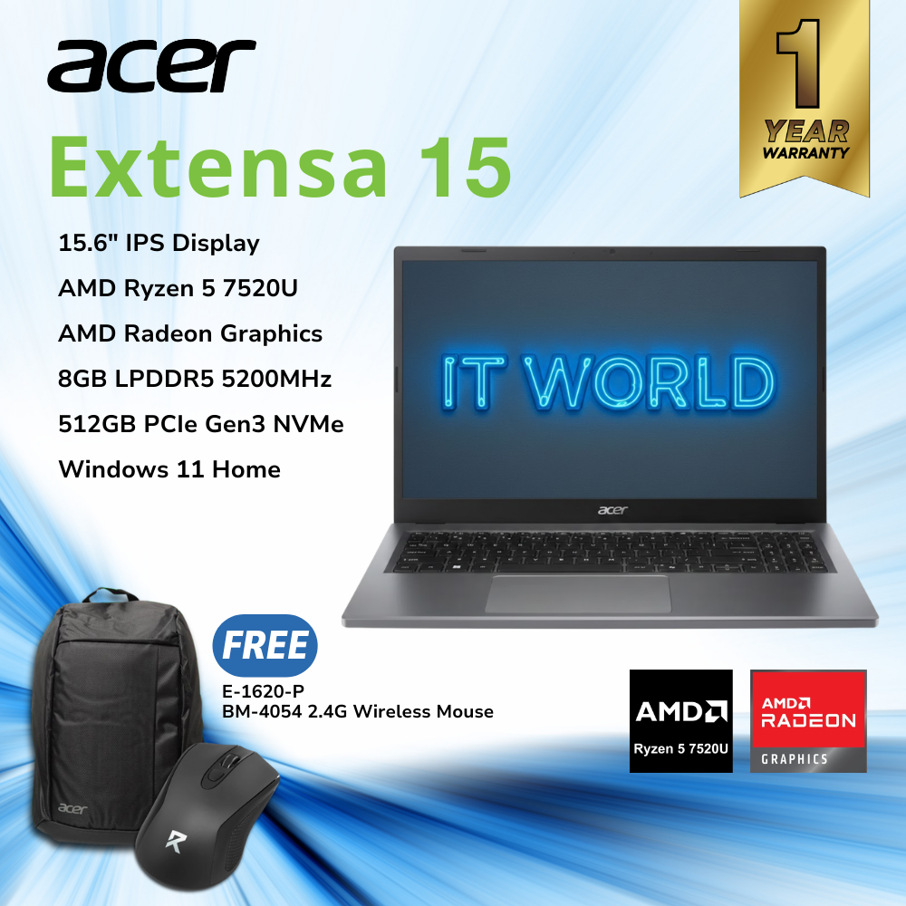 Acer Extensa 15 - 15.6" FHD / R5-7520U / 8GB / 512GB / EX215-24-R3BM Laptop itw