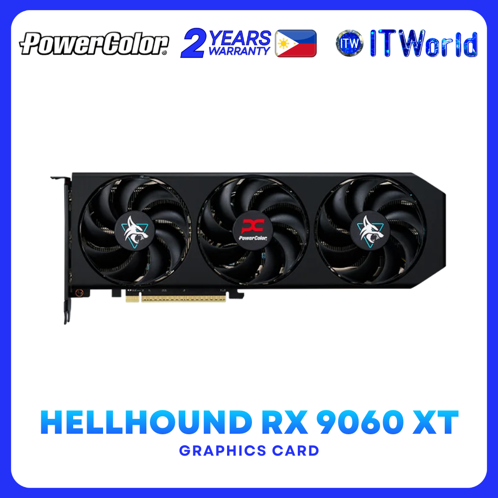 PowerColor Hellhound RX 9060 XT 16GB GDDR6 PCIe 5.0 Triple Fan Graphics Card RX9060XT 16G-L/OC