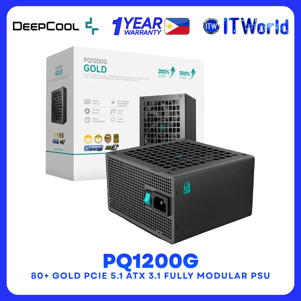 DEEPCOOL PQ1200G 1200W ATX 3.1 80+ Gold Fully Modular PSU R-PQC00G-FD1B-JGUS-V1