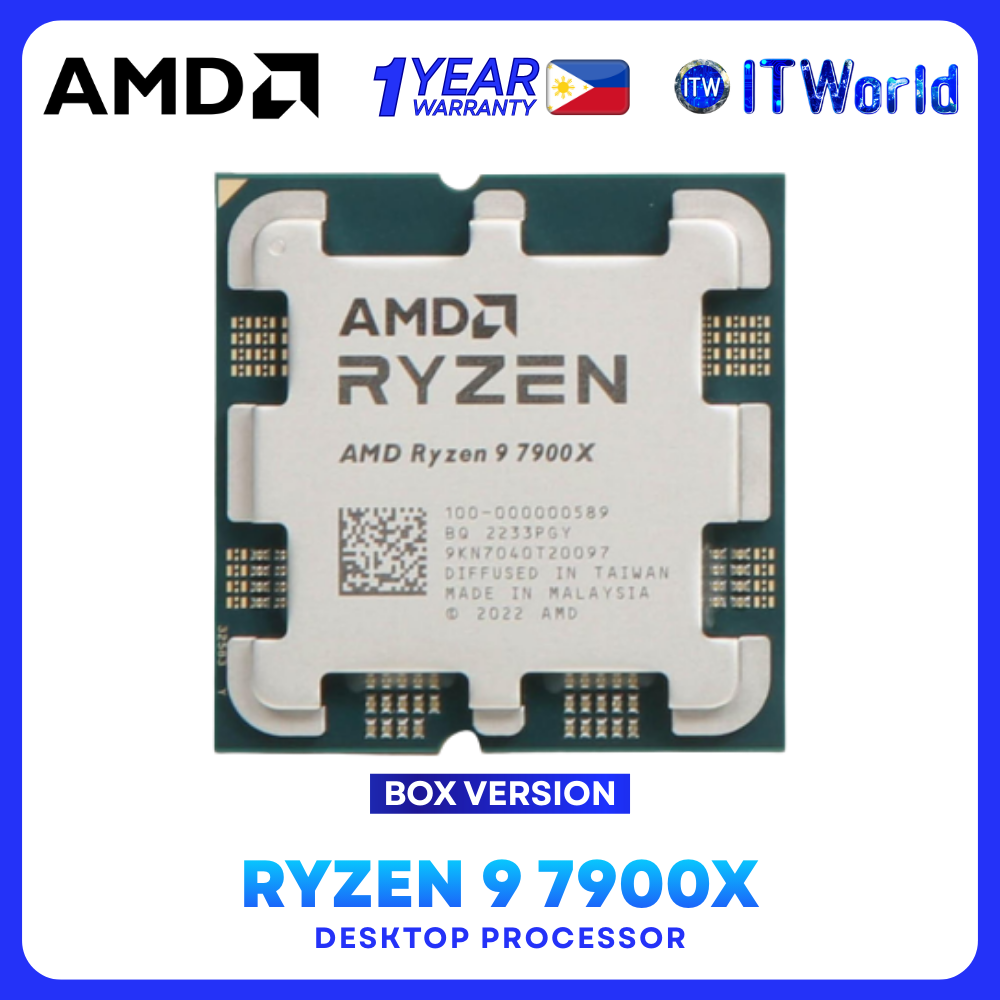ITW | AMD Ryzen 9 7900X 12-Core, 24-Thread Desktop Processor without Cooler Tray Type