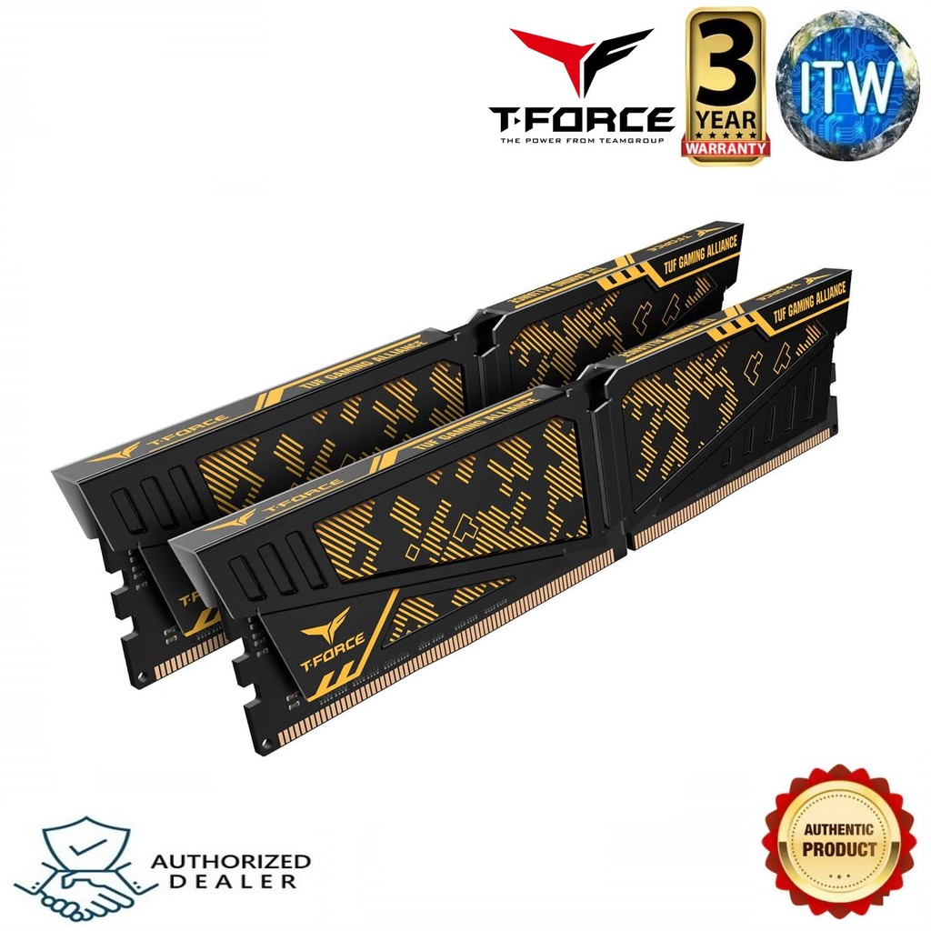 TEAMGROUP T-Force VULCAN TUF Gaming Alliance DDR4 32GB (16GBx2) 3600Mhz Black Yellow Heatsink Gaming Memory