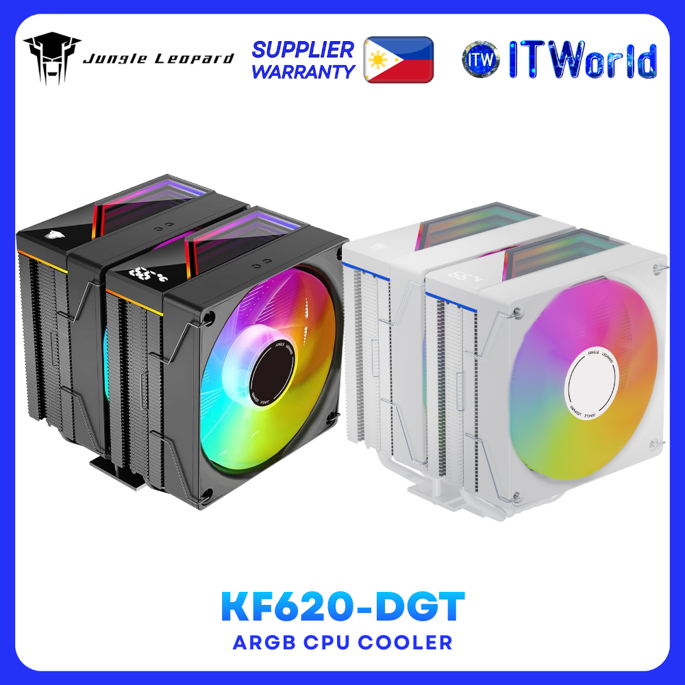 Jungle Leopard KF620-DGT CPU Air Cooler Dual Tower Dual Fan Digital Temp Display (Black/White) itw