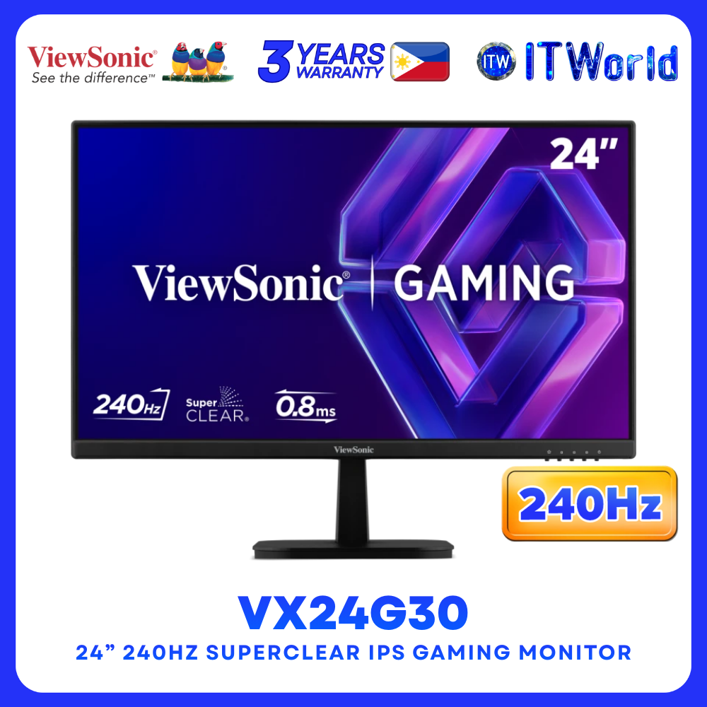 ViewSonic VX24G30 24” 1920x1080 FHD IPS 240Hz 0.8ms MPRT G-Sync Compatible Gaming Monitor