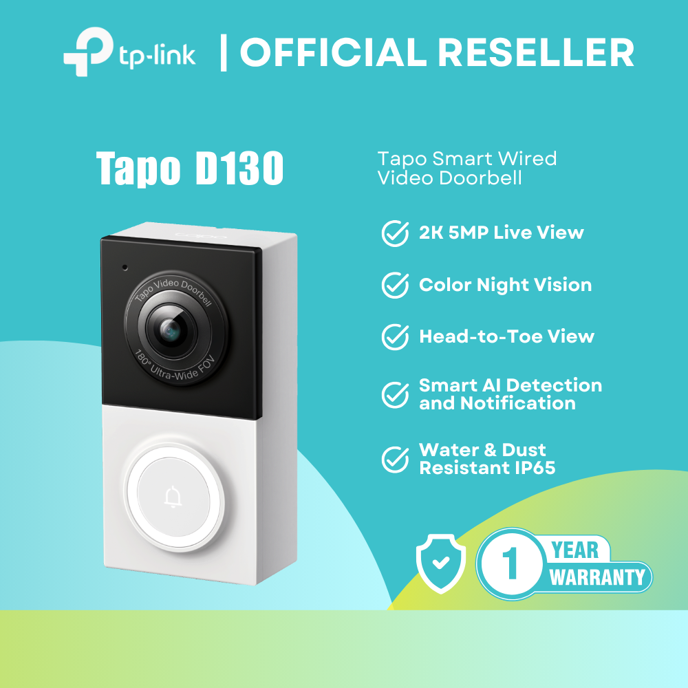 TP-Link Tapo D130 - 2K 5MP WiFi Smart Wired Video Doorbell for Home Security