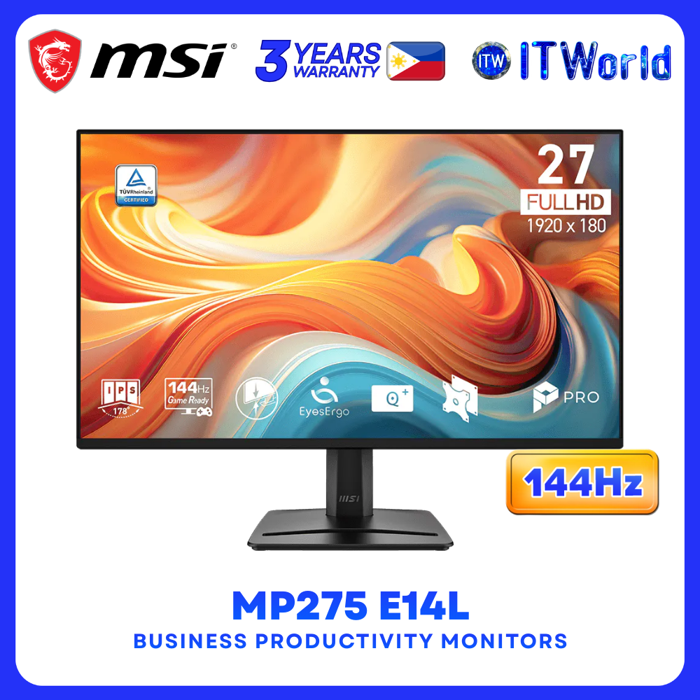MSI PRO MP275 E14L 27" 1920x1080 FHD IPS 144Hz 1ms HDR Ready AMD FreeSync Monitor