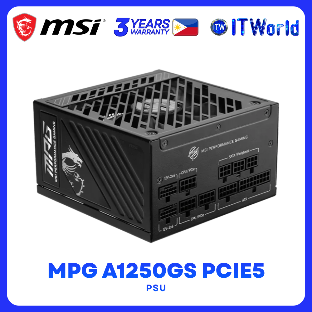 MSI MPG A1250GS PCIE5 1250W 80+ Gold Full Modular Power Supply 135mm FDB Fan