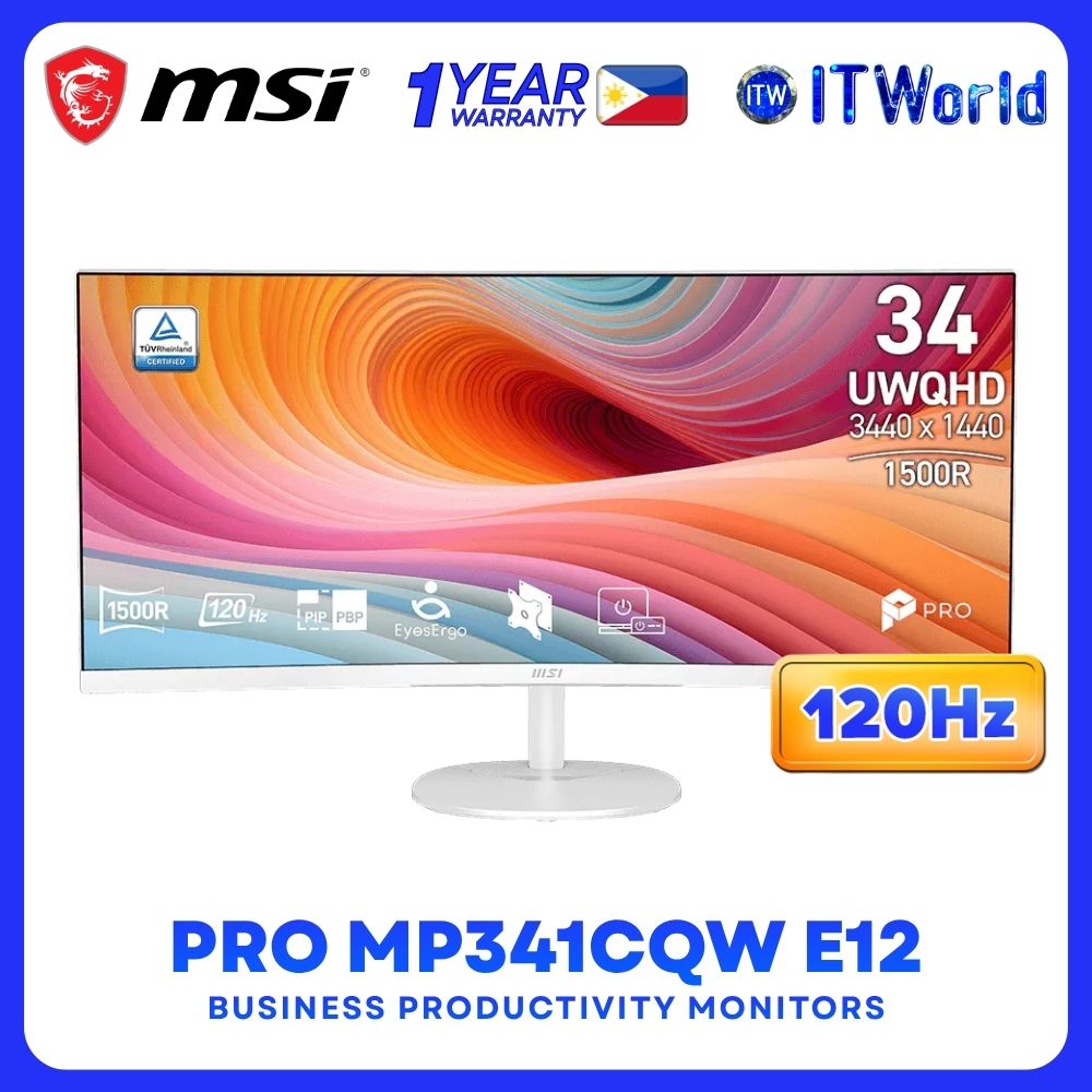 MSI PRO MP341CQW E12 - 34" 3440×1440 UWQHD Curved Monitor 120Hz VA 1ms MPRT HDR Ready Adaptive-Sync