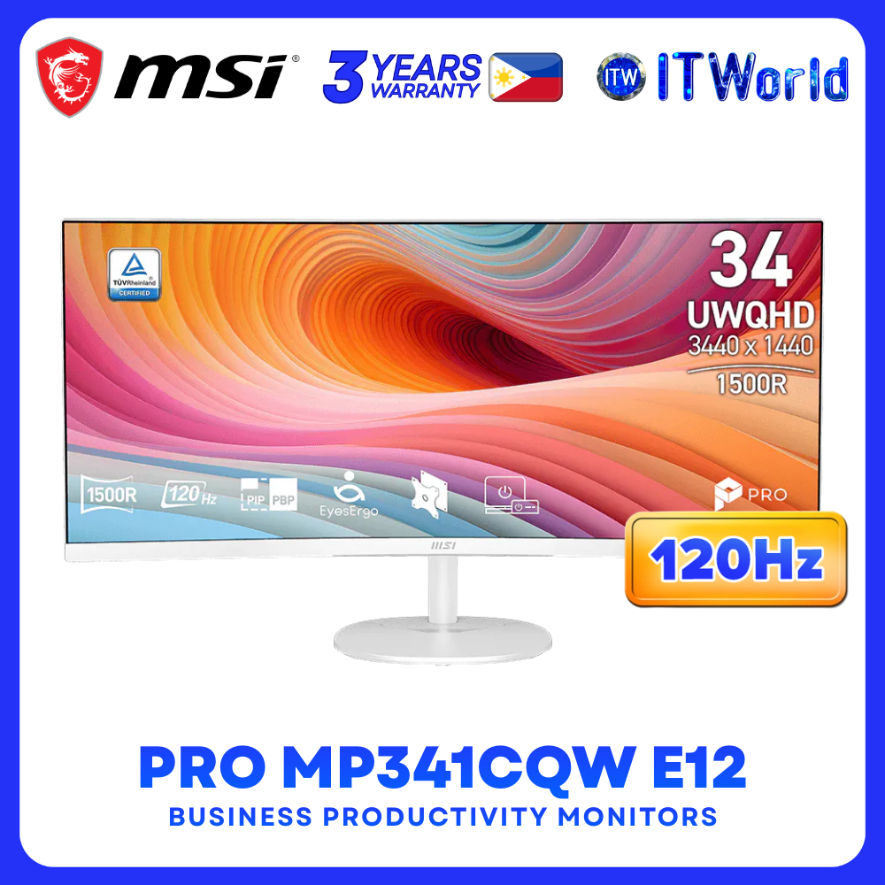 MSI PRO MP341CQW E12 34" UWQHD Curved Monitor 120Hz VA 1ms MPRT HDR Ready Adaptive-Sync