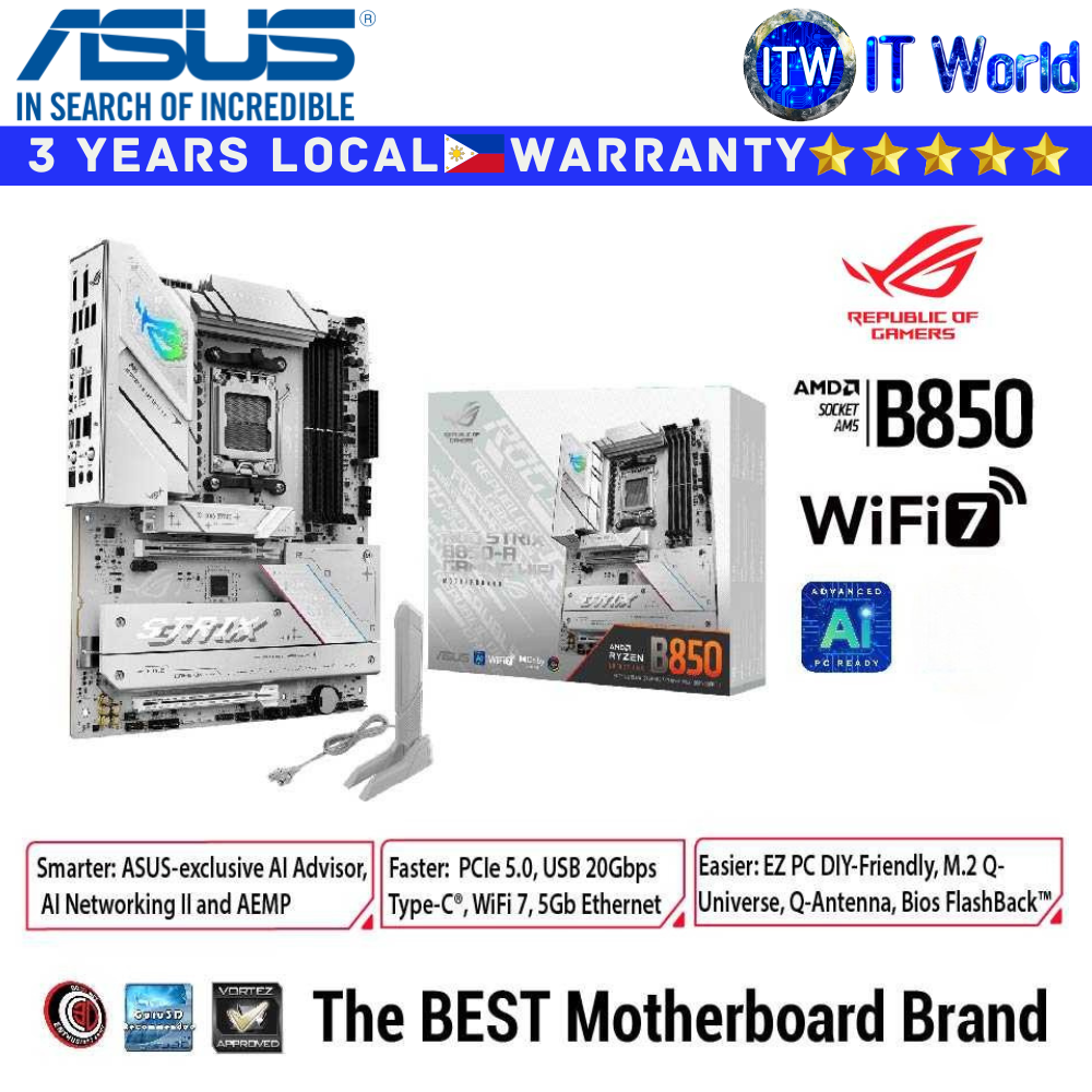 ASUS ROG Strix B850-A Gaming WiFi AMD ATX motherboard, 14+2+2 power stages, DDR5 slots, four M.2 slots, PCIe® 5.0, WiFi 7, USB 20Gbps Type-C® and Aura Sync RGB | itw 
