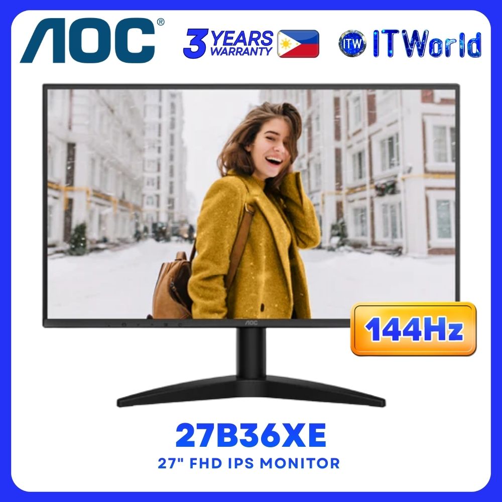 AOC 27B36XE 27" Gaming Monitor - 1920×1080 FHD, IPS, 144Hz, 0.5ms, Adaptive Sync, Tilt VESA