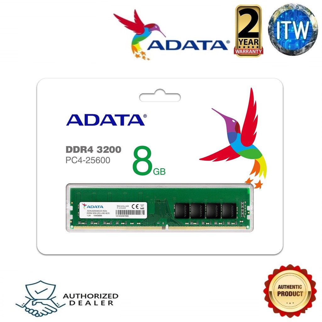 ITW | Adata Premier 8GB DDR4-3200Mhz 1.2V U-DIMM Memory Module (AD-AD4U32008G22-SGN)
