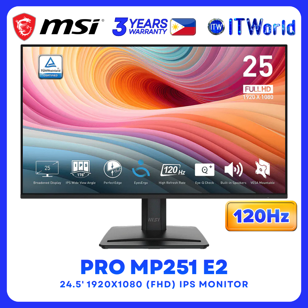 MSI PRO MP251 E2 24.5" 1920x1080 FHD IPS 120Hz 1ms (MPRT) Home Office Monitor itw
