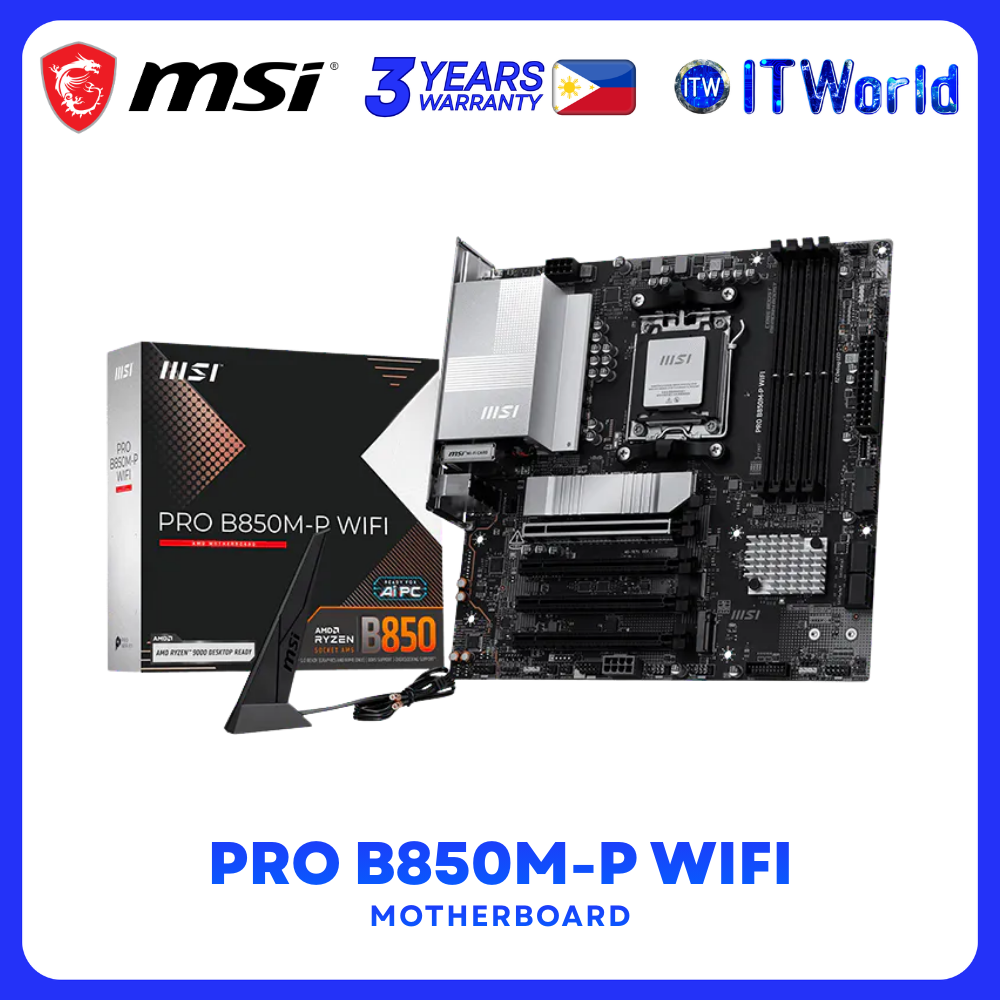 MSI PRO B850M-P WIFI AM5 DDR5 mATX Wi-Fi 7 5G LAN PCIe 5.0 M.2 Motherboard itw