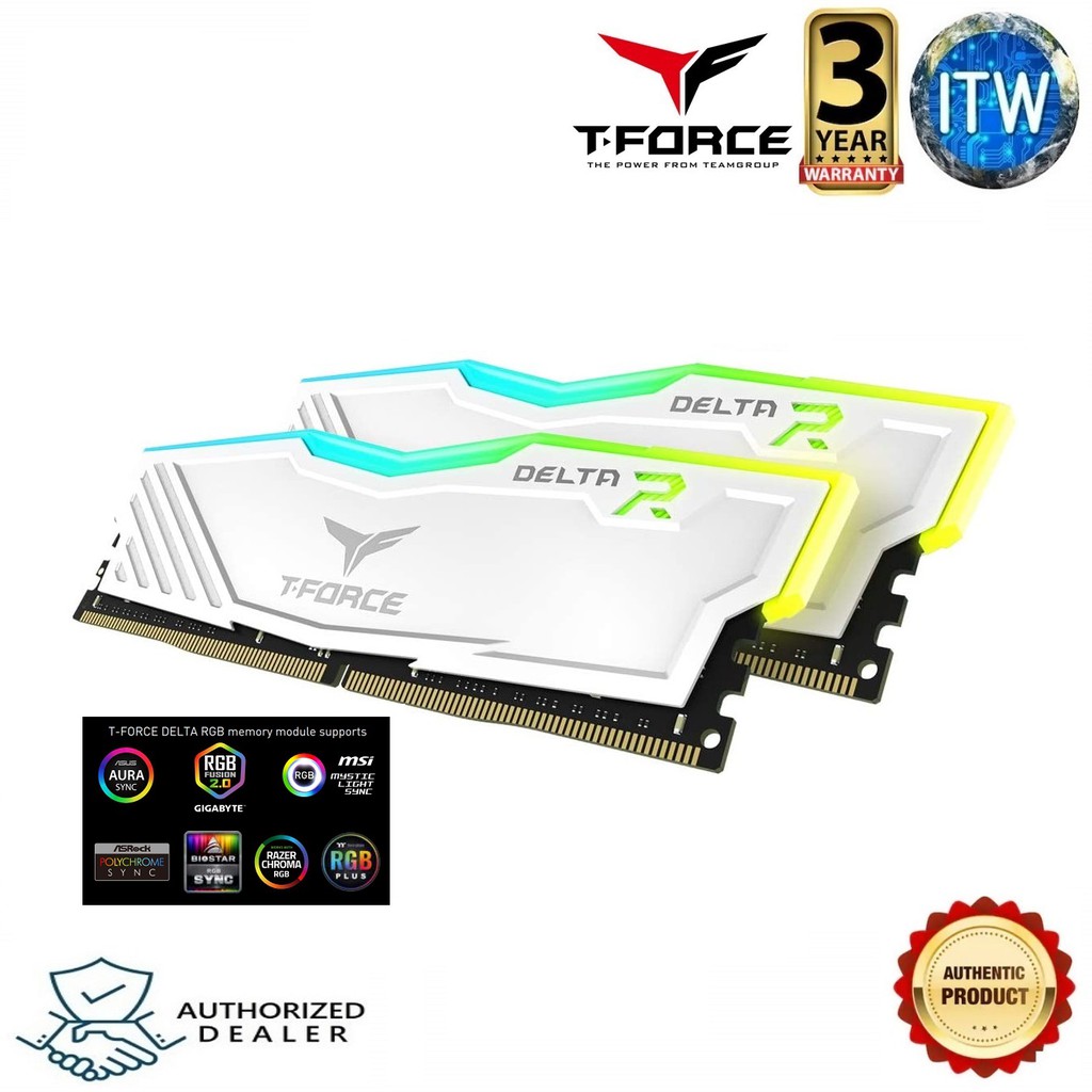 TEAMGROUP T-Force Delta RGB 16GB (2 x 8GB) DDR4 SDRAM DDR4 3200MHz Desktop Memory Module (White)