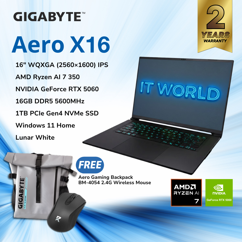 Gigabyte AERO X16 Gaming Laptop - 16″ WQXGA Ryzen AI7 RTX5060 16GB 1TB GS-AERO-X16-1VH93PHC94DH
