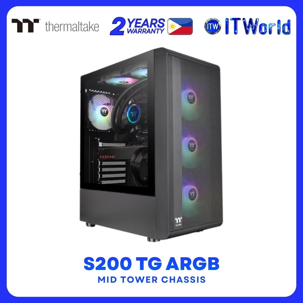 Thermaltake S200 TG ARGB Mid Tower Case Mesh Front 3x120mm ARGB Fans CA-1X2-00M1WN-00 - Black
