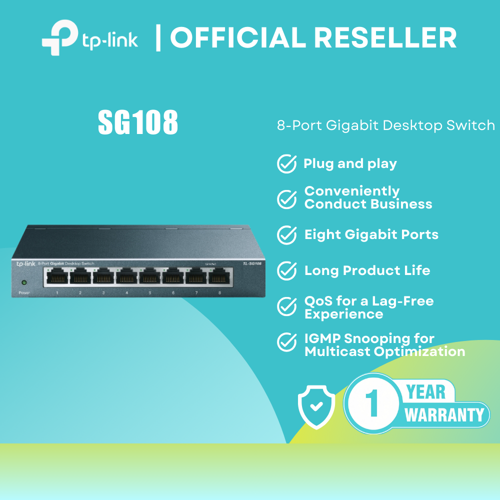 TP-Link TL-SG108 8-Port Gigabit Switch Plug & Play Metal Casing QoS IGMP Snooping