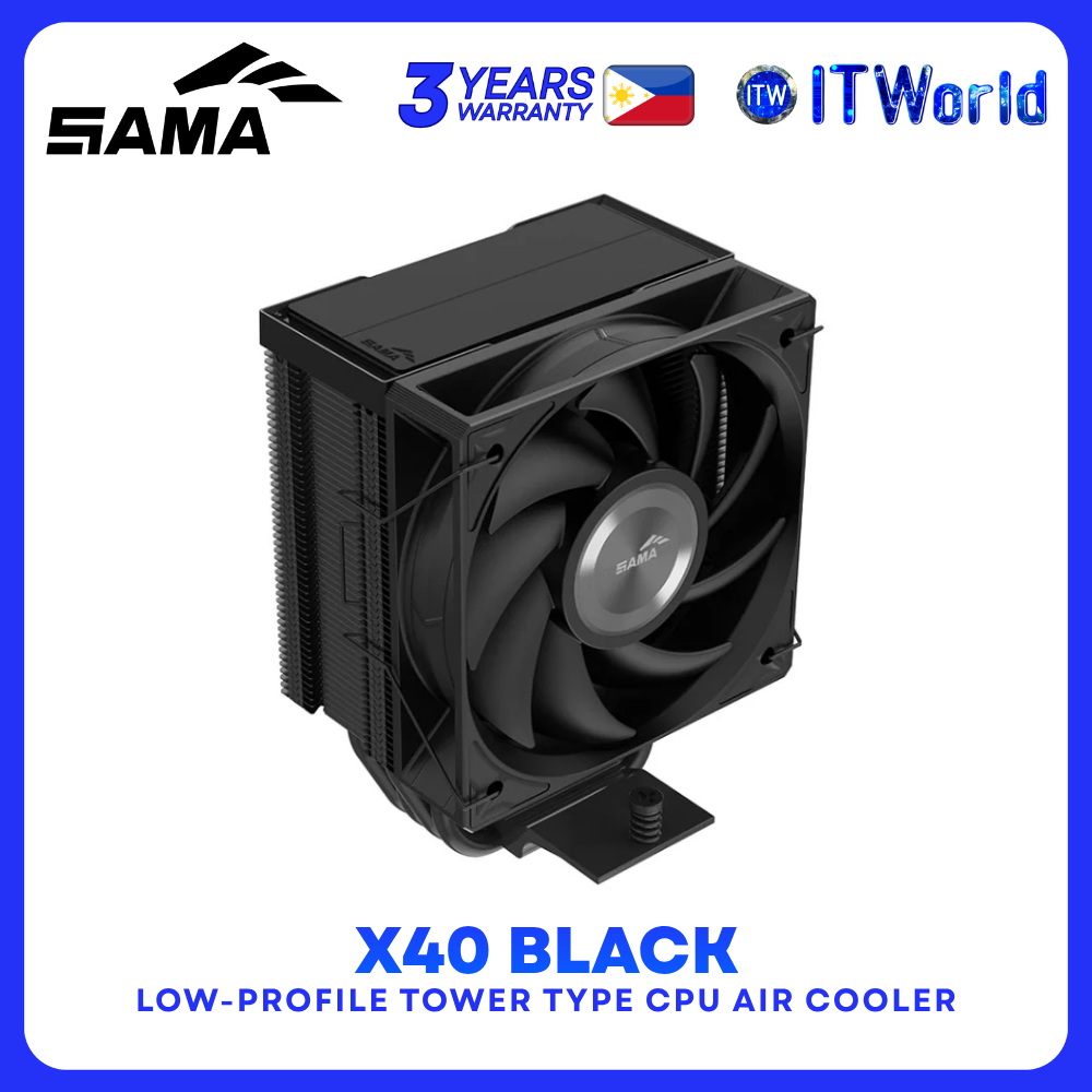 SAMA X40 Low-Profile CPU Air Cooler 4 Heat Pipes 100mm PWM Fan 220W TDP Black X40-BKWNYXOX-G