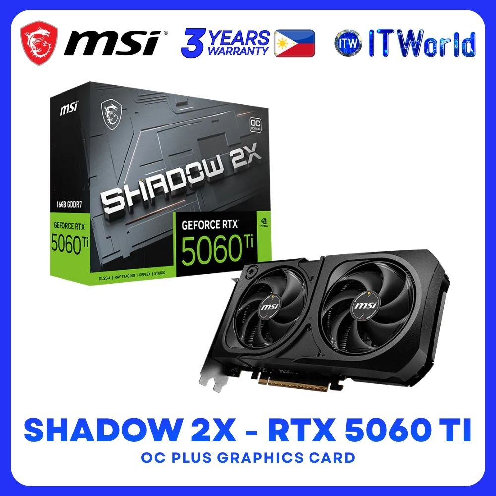 MSI GeForce RTX 5060 Ti Shadow 2X OC Plus 16GB GDDR7 Dual Fans Graphics Card