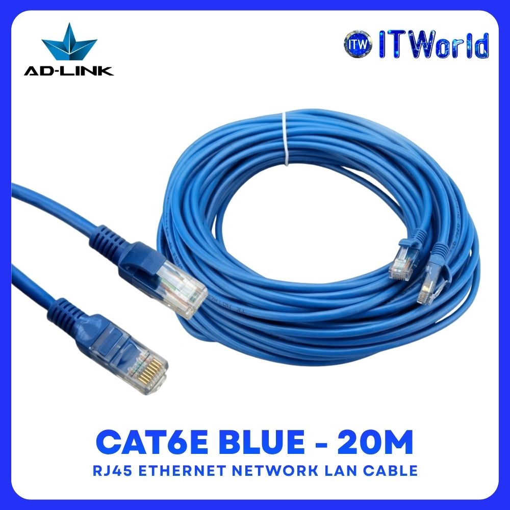 AD-LINK CAT6e 20m LAN Cable RJ45 10Gbps CCA Blue Network Cable itw