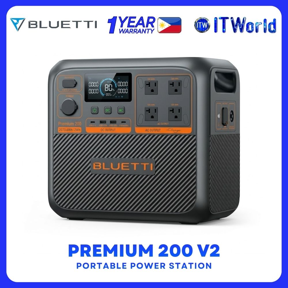 BLUETTI Premium 200 V2 Portable Power Station | 2073.6Wh / 2700W Pure Sine P-PR200V2-PH-GY-10 itw