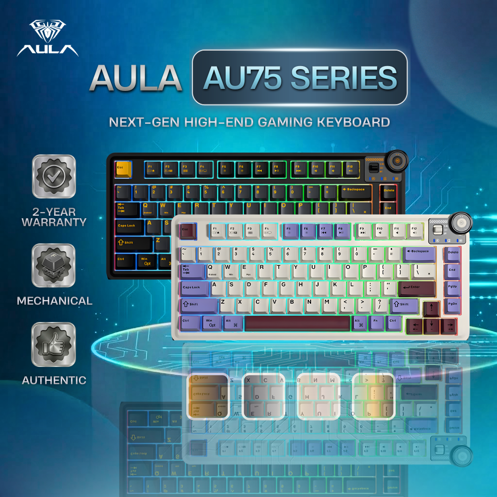 AULA AU75 RGB Mechanical Keyboard Tri-Mode Hot Swappable 81 Keys Knob Gasket Design