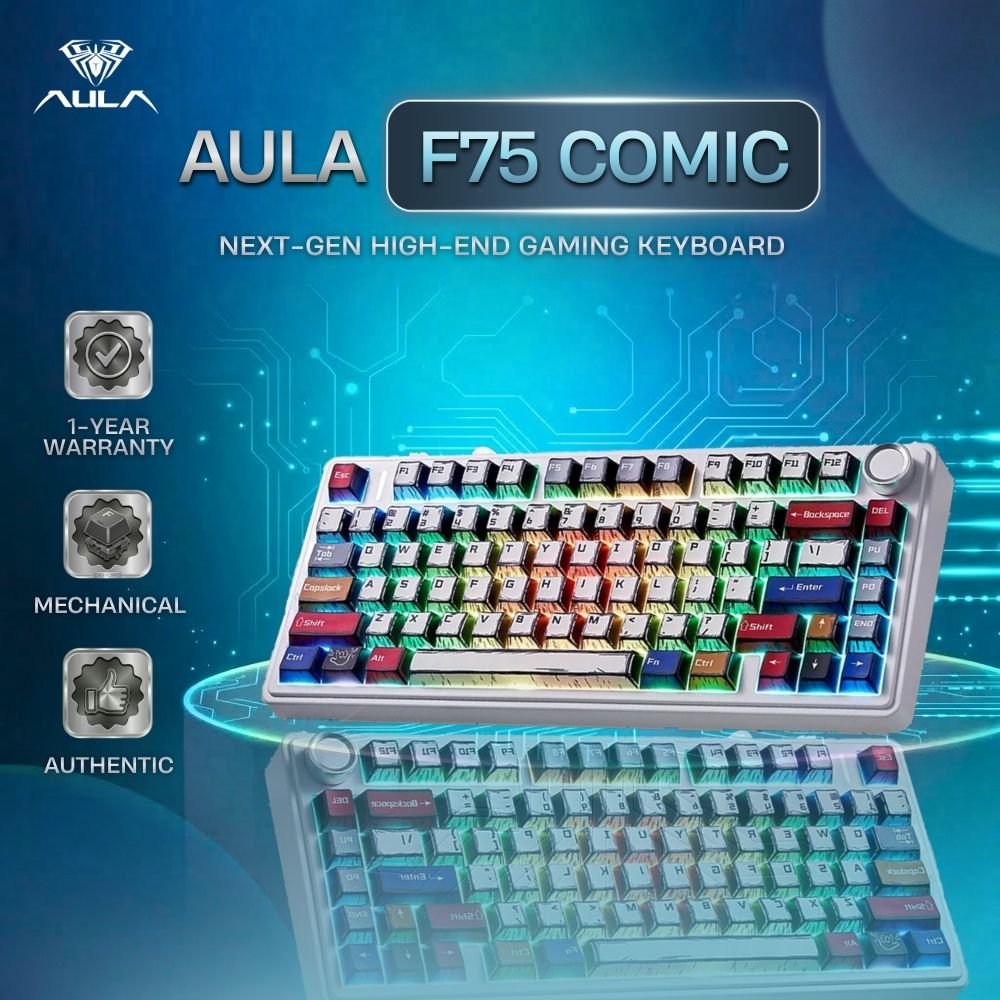 Aula F75 Comics Keypad 3 in 1 Hot-Swappable RGB Gasket Mechanical Wireless Gaming Keyboard