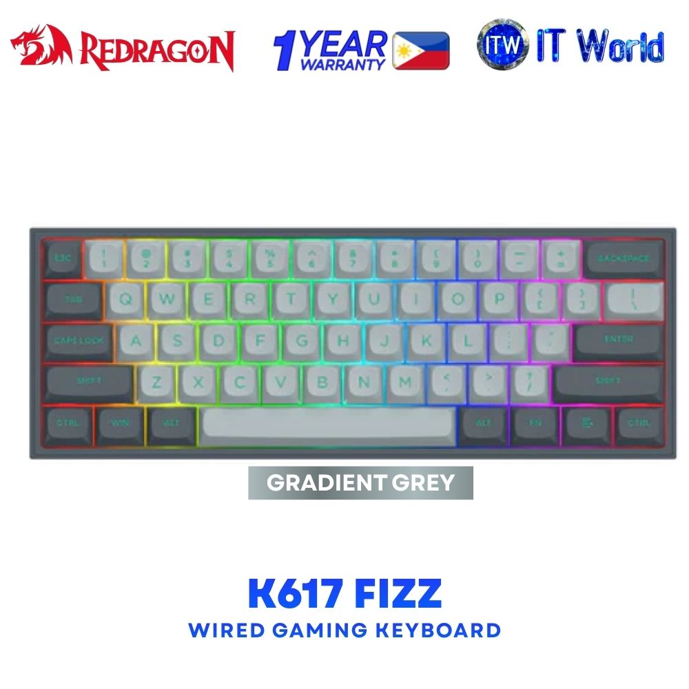 Redragon K617-RGB Fizz Hot-swappable Wired Keyboard Red Switch - Gradient Grey K617GG-RGB