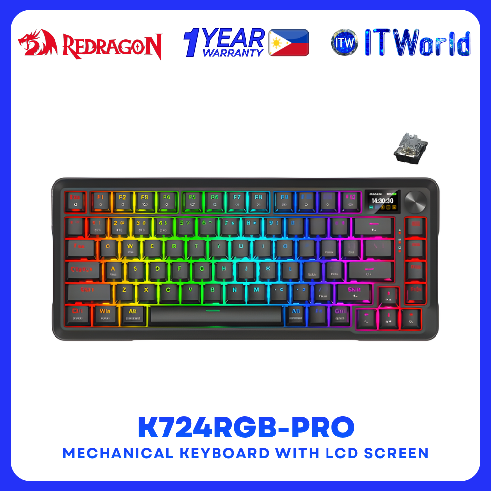 Redragon Behemoth K724RGB-PRO Tri-Mode Gasket Mounted Mechanical Keyboard with LCD Screen