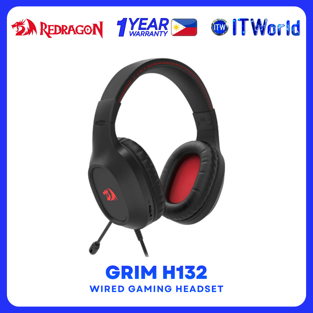 Redragon Grim H132 Wired Gaming Headset 40mm Drivers Noise-Cancelling Mic 3.5mm Black