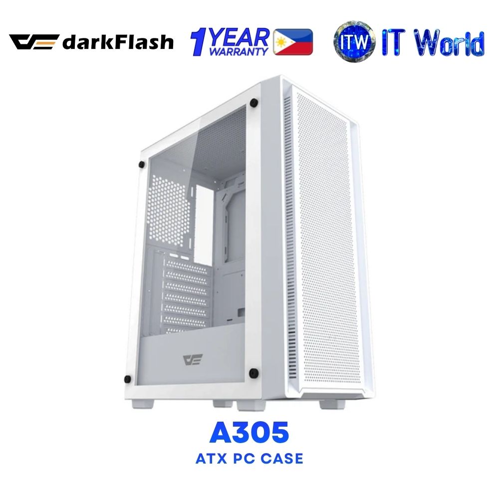 darkFlash A305 Tempered Glass Side Panel Standard ATX PC Case - White