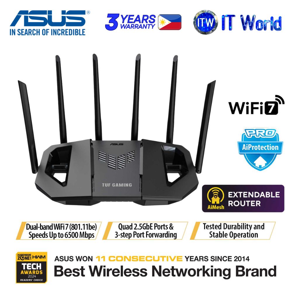 ASUS TUF Gaming BE6500 Dual Band WiFi7 802.11be Extendable Gaming Router TUF-BE6500